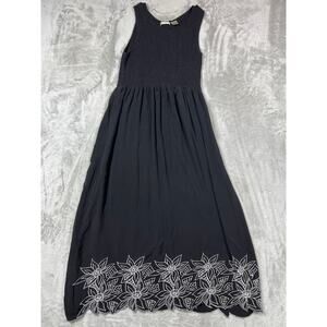 Whimsigoth M Black Floral Embroidered Maxi Dress Goth Alternative Flowy